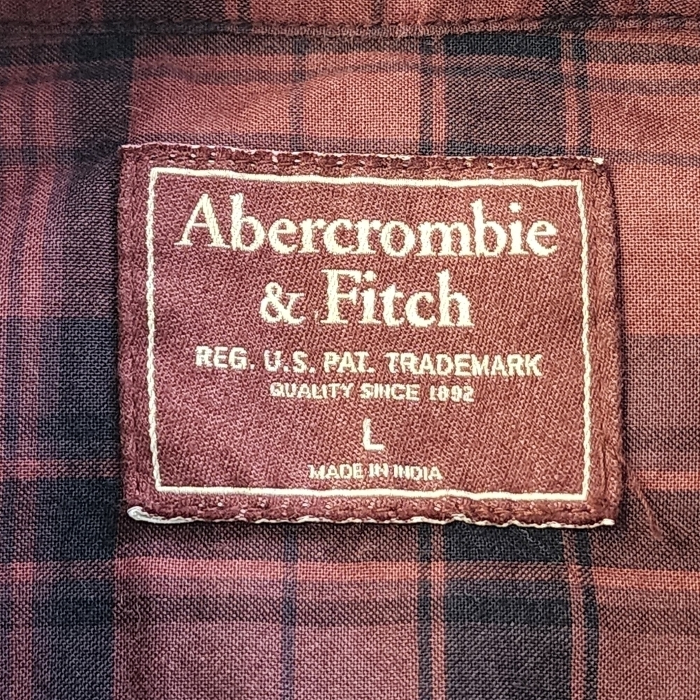 Abercrombie & Fitch Men's Red Plaid Button Front Shirt Standard Fit, sz LG - Picture 2 of 16
